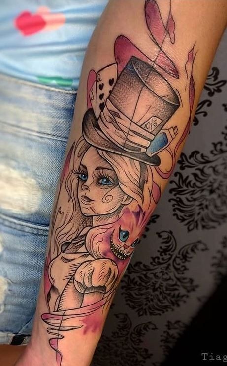 Tim burton Mad hatter Mashup With Cat Energy Tattoo Design