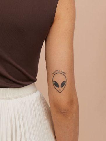 Take Me Home Alien Head Tattoo, a tattoo design rendered in minimalist fine-line.