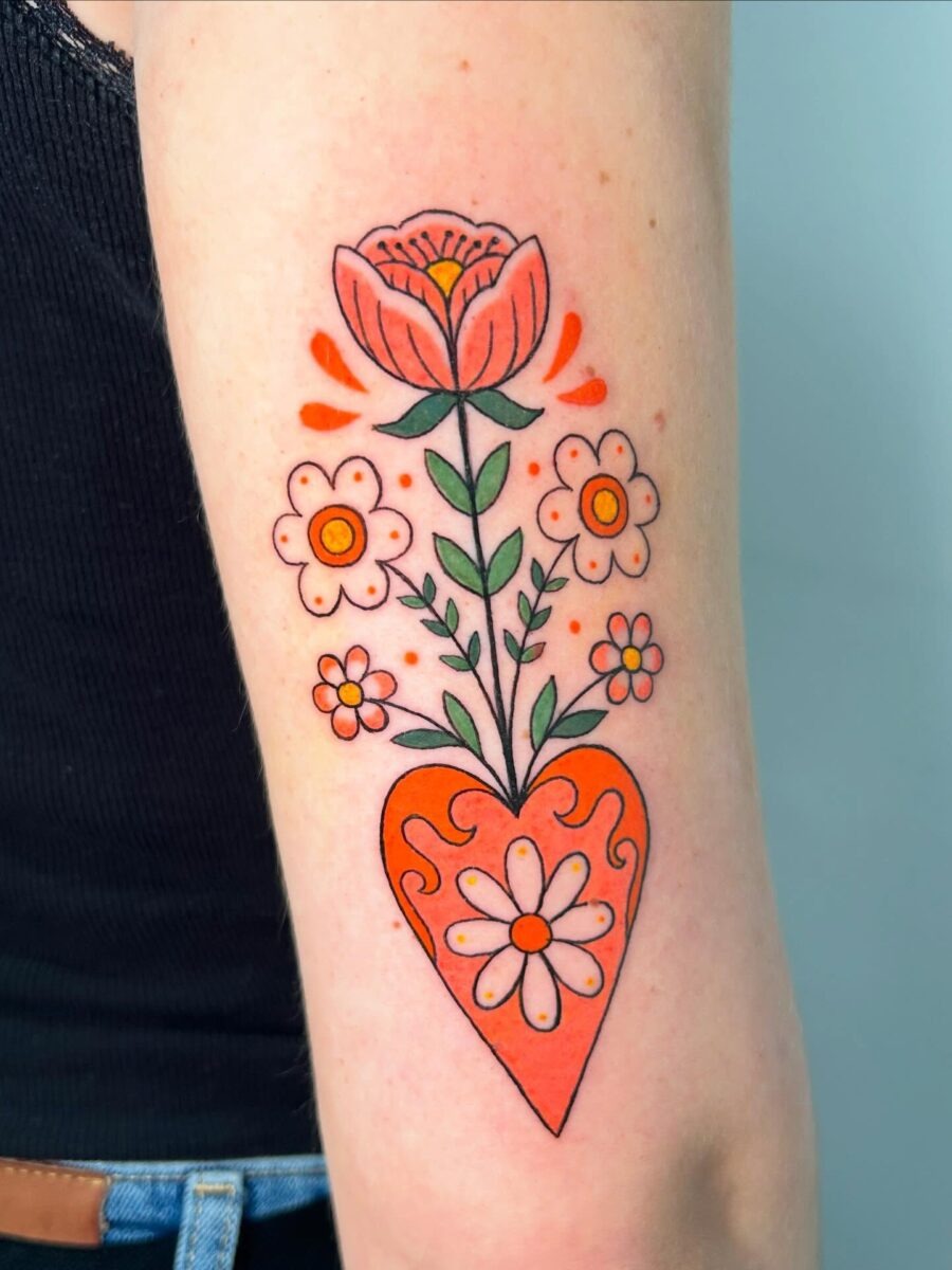 Colorful alstroemeria flower heart tattoo design Tattoo Design