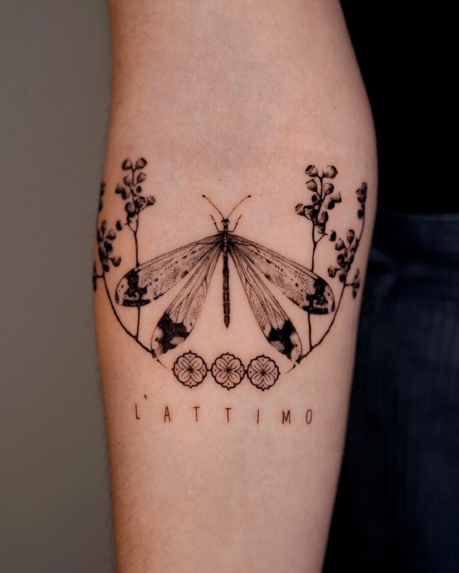 Delicate butterfly and flower tattoo art Tattoo Design