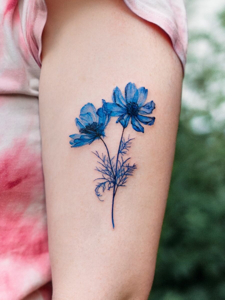 Vibrant blue alstroemeria floral tattoo design Tattoo Design
