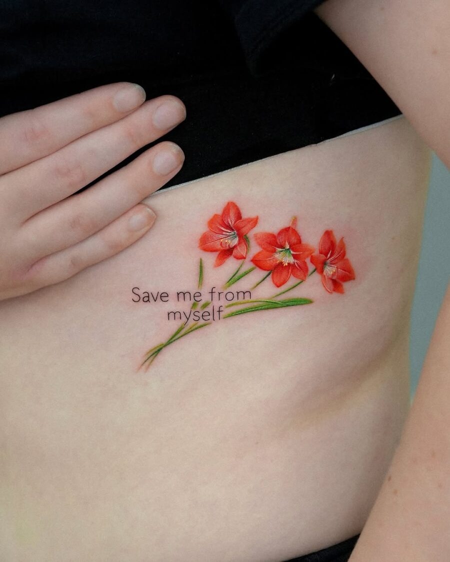 Amaryllis Tattoo with a Powerful Message Tattoo Design