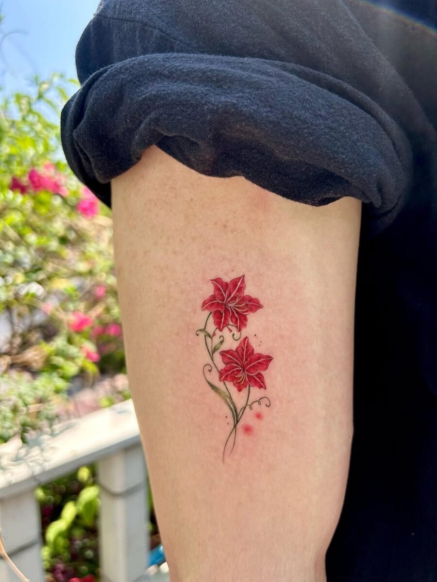 Elegant Red Amaryllis Tattoo Design Tattoo Design