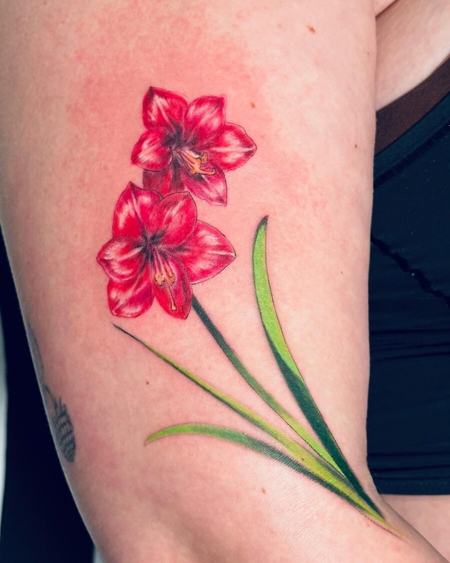 Stunning Amaryllis Tattoo in Vibrant Colors Tattoo Design