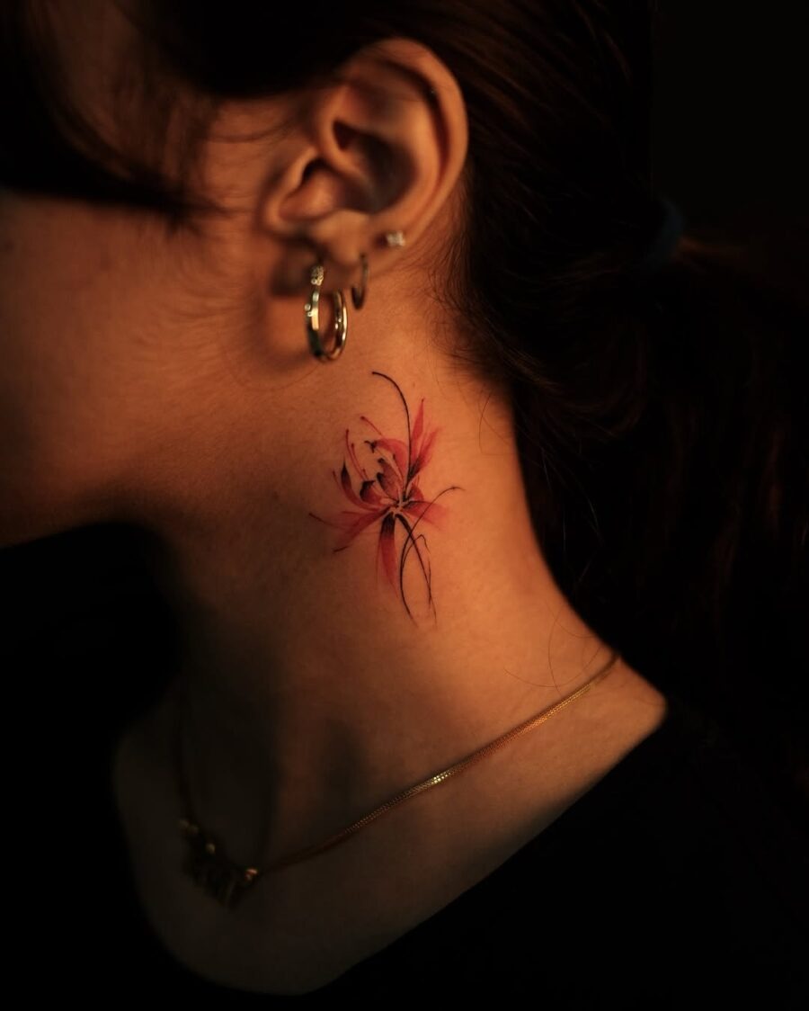 Vibrant Amaryllis Neck Tattoo Design Tattoo Design