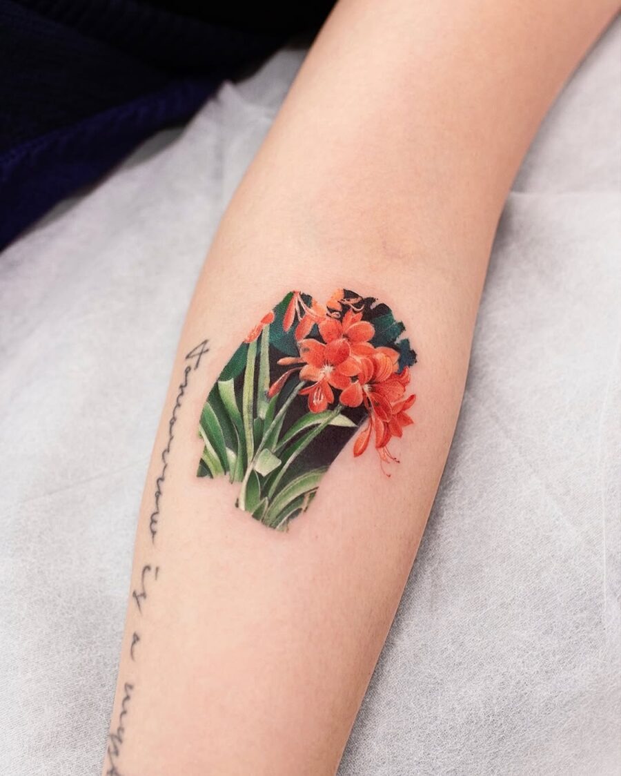 Vibrant Amaryllis Tattoo on the Forearm Tattoo Design