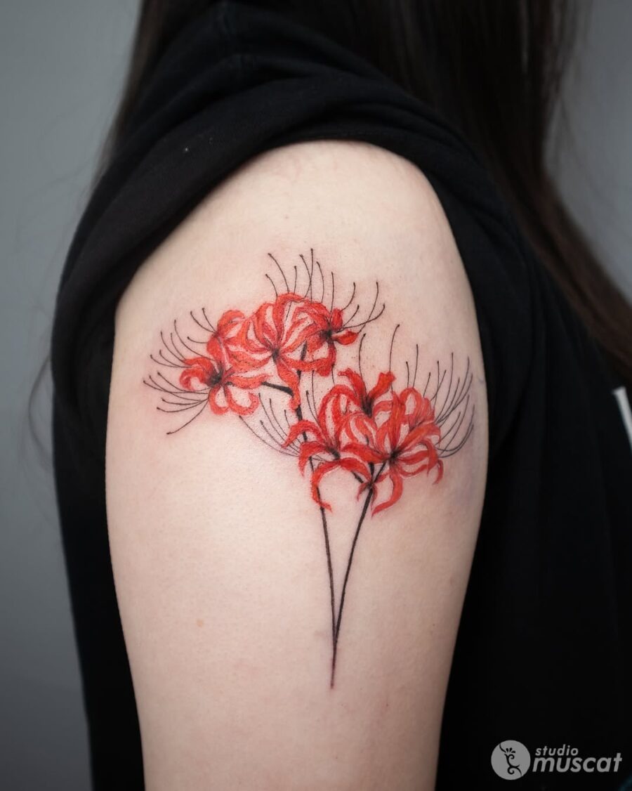 Vibrant Amaryllis Tattoo with Bold Colors Tattoo Design