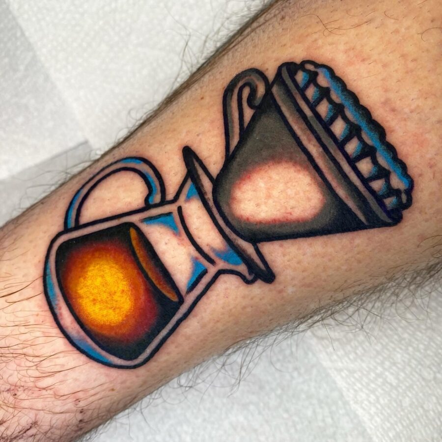 Artistic coffee brewing tattoo captures Americana spirit Tattoo Design