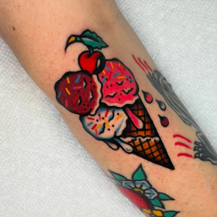 Colorful ice cream tattoo showcasing Americana style Tattoo Design