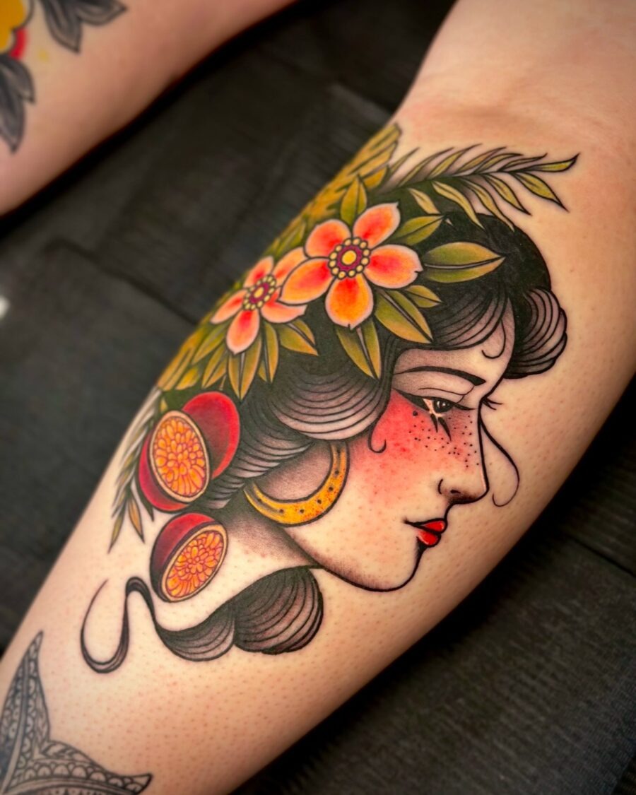 Floral Americana tattoo featuring vibrant colors Tattoo Design