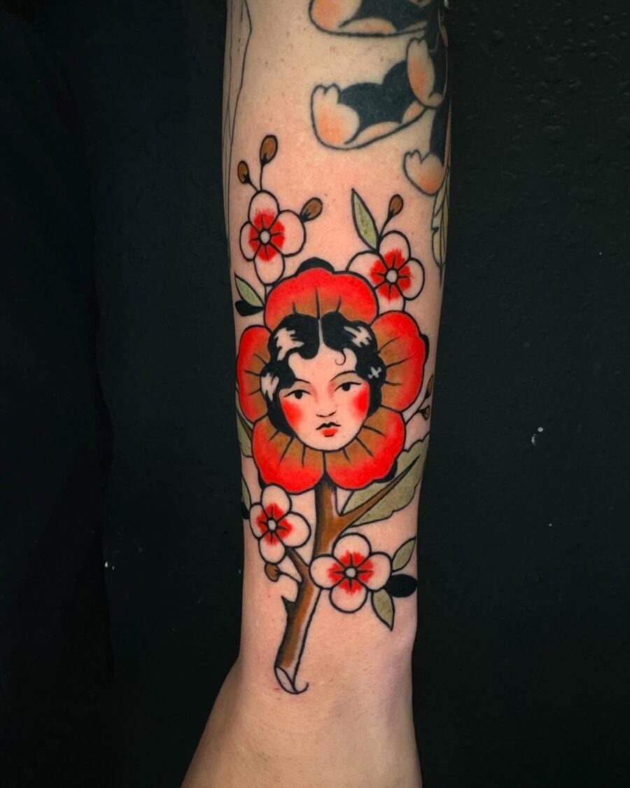 Vintage-inspired floral Americana tattoo design Tattoo Design