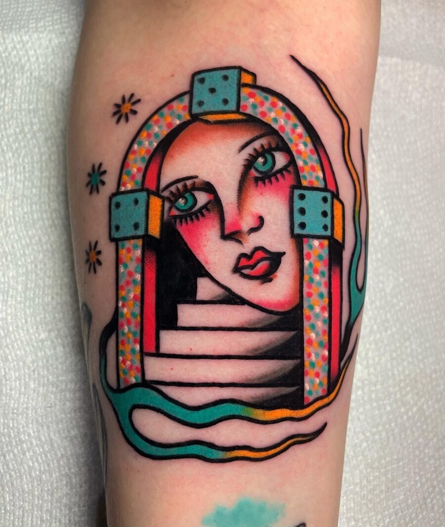 Whimsical Americana tattoo with vibrant elements Tattoo Design