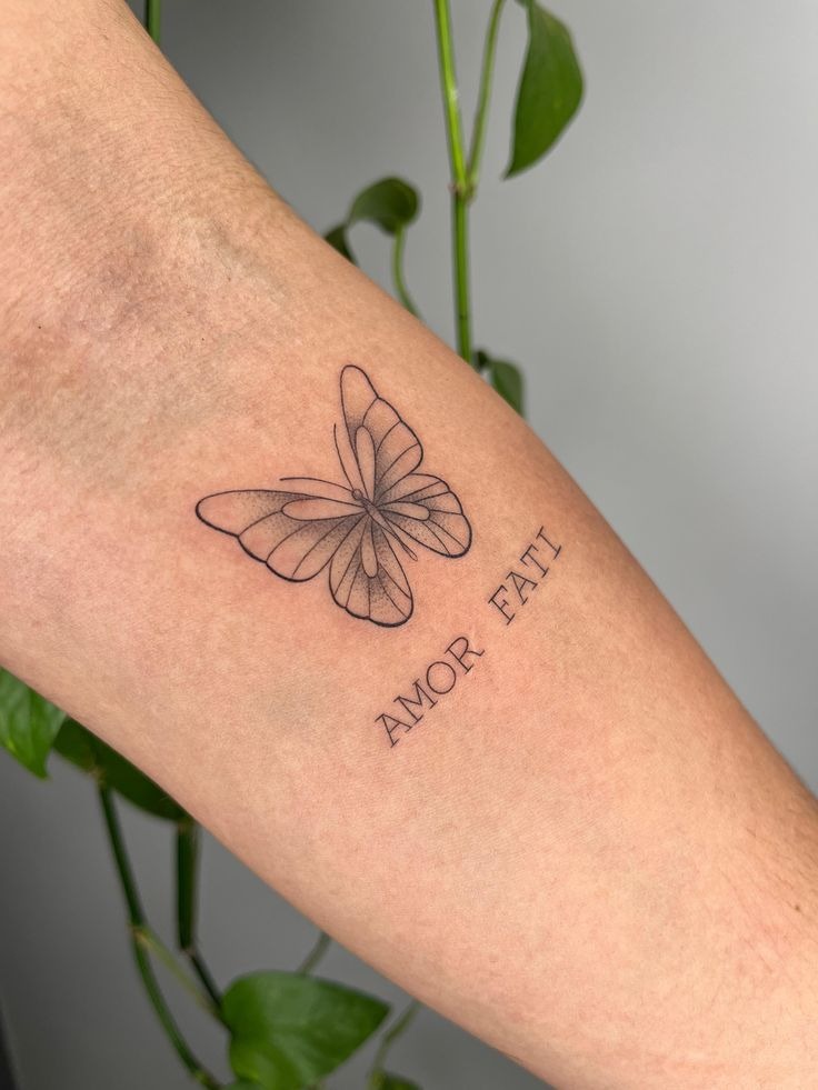 Butterfly and Amor Fati Tattoo Tattoo Design