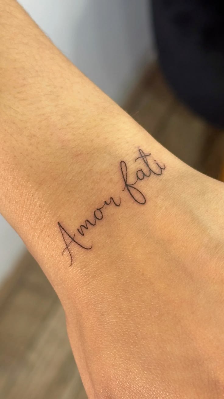 Delicate Amor Fati Wrist Script Tattoo Tattoo Design