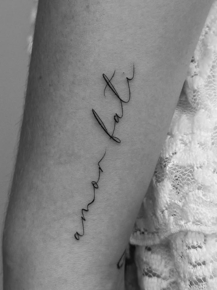 Delicate Cursive Amor Fati Tattoo Tattoo Design