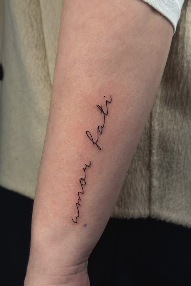Flowing Handwritten Amor Fati Tattoo Tattoo Design