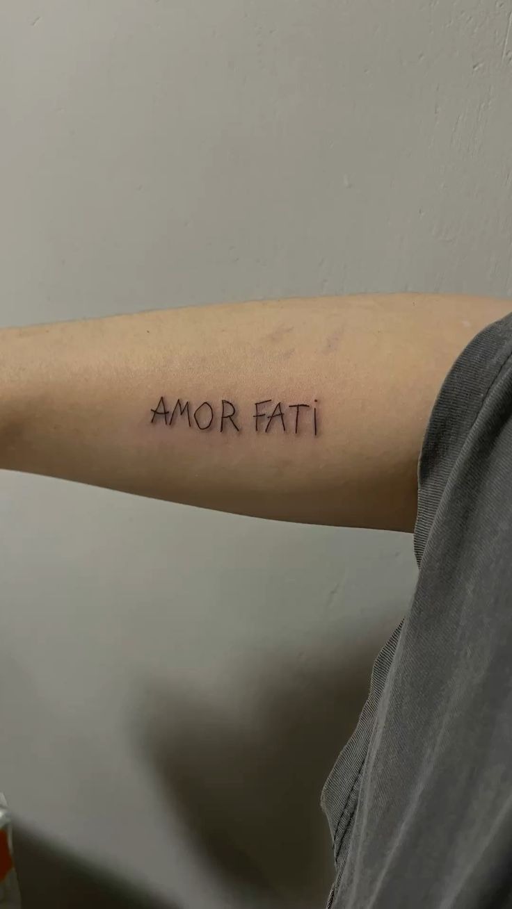 Hand-Drawn Amor Fati Upper Arm Tattoo Tattoo Design
