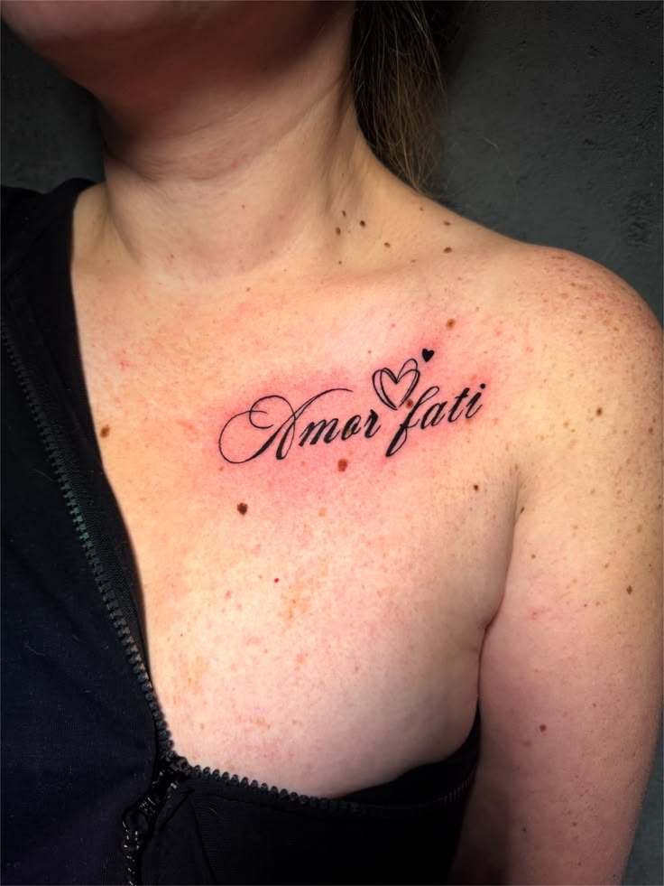Romantic Amor Fati Collarbone Tattoo Tattoo Design