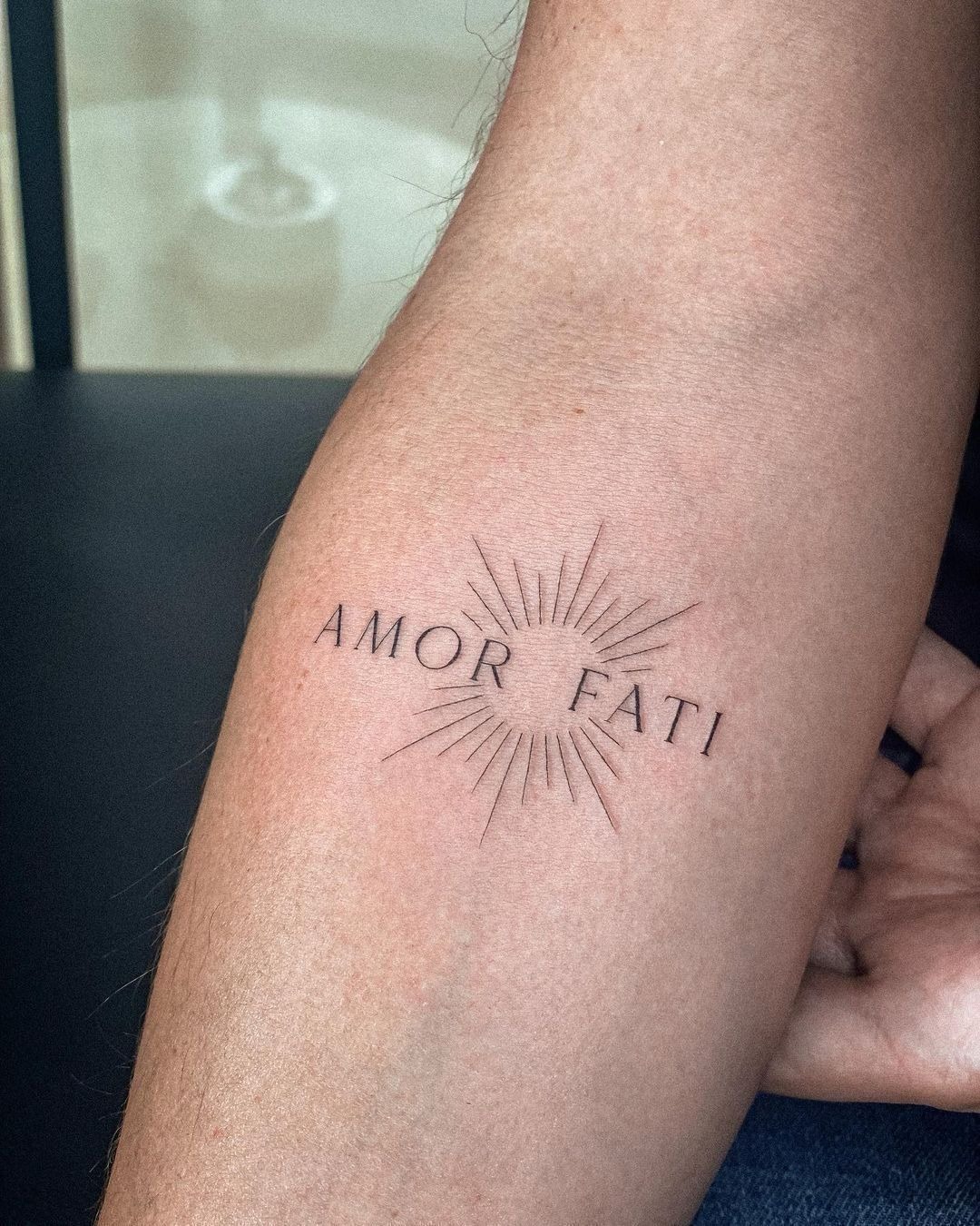 Sunburst Amor Fati Forearm Tattoo Tattoo Design
