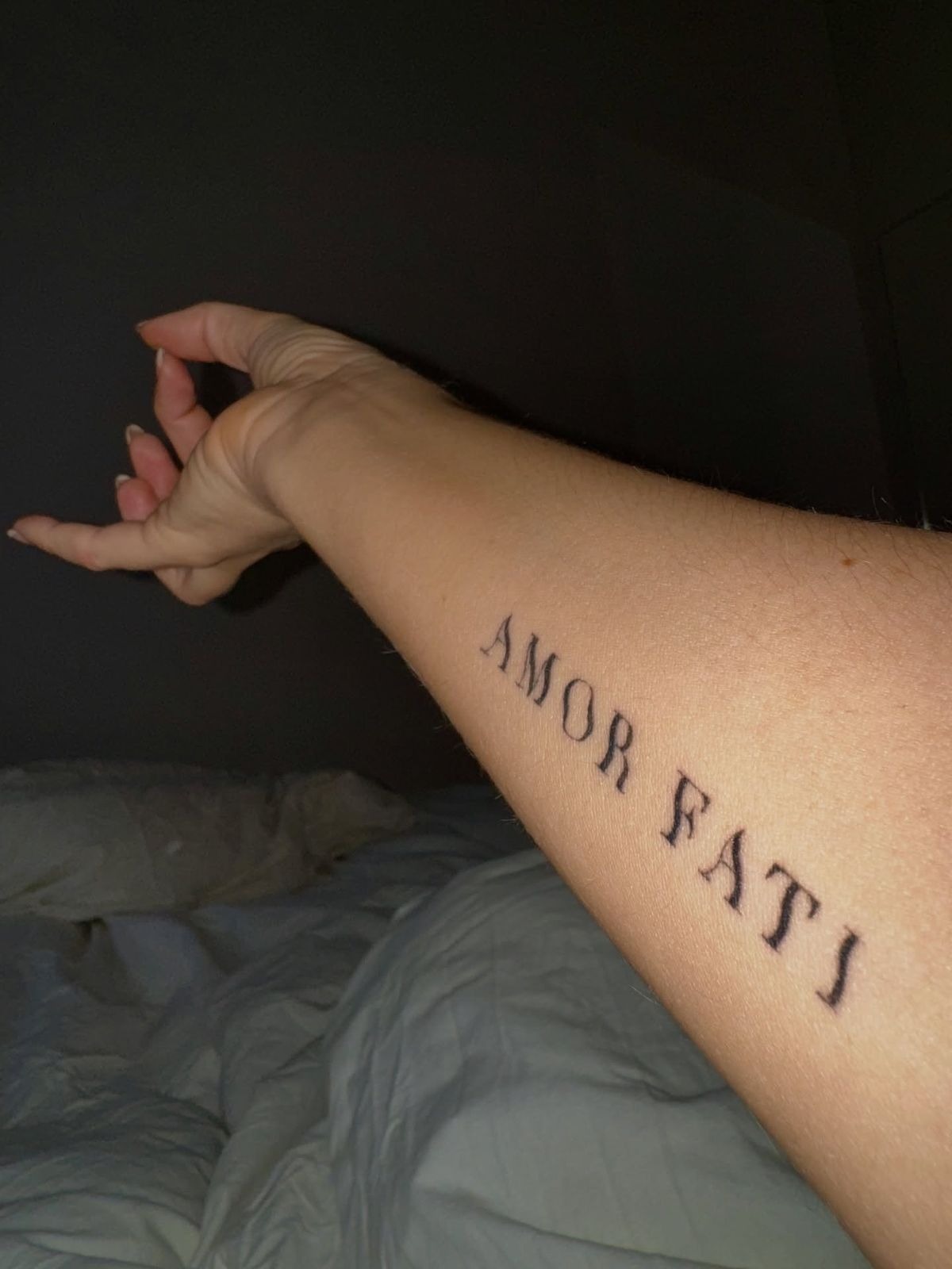 Vintage Serif Amor Fati Forearm Tattoo Tattoo Design