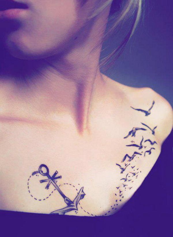Anchor Tattoo Design With Birds Tattoo Design