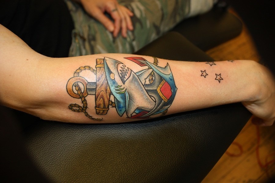 Shark and Anchor Tattoo Design