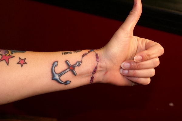 Tiny Anchor On The Wrist Tattoo Design