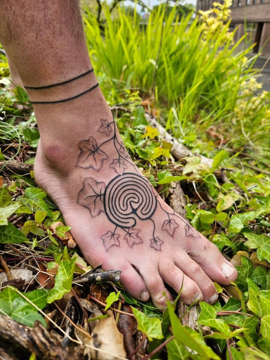 A stunning labyrinth tattoo with ivy vibes Tattoo Design