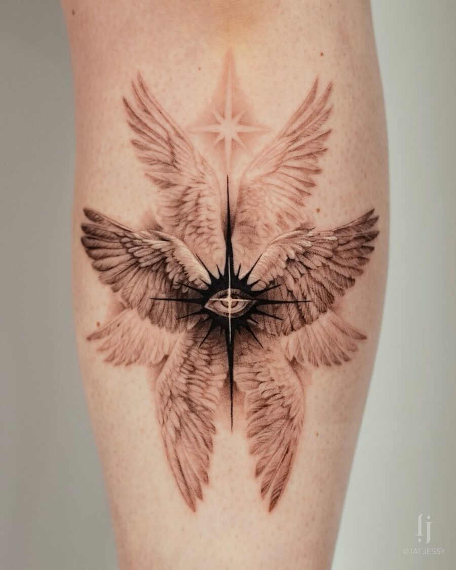 Ethereal winged design with a central eye Tattoo Design