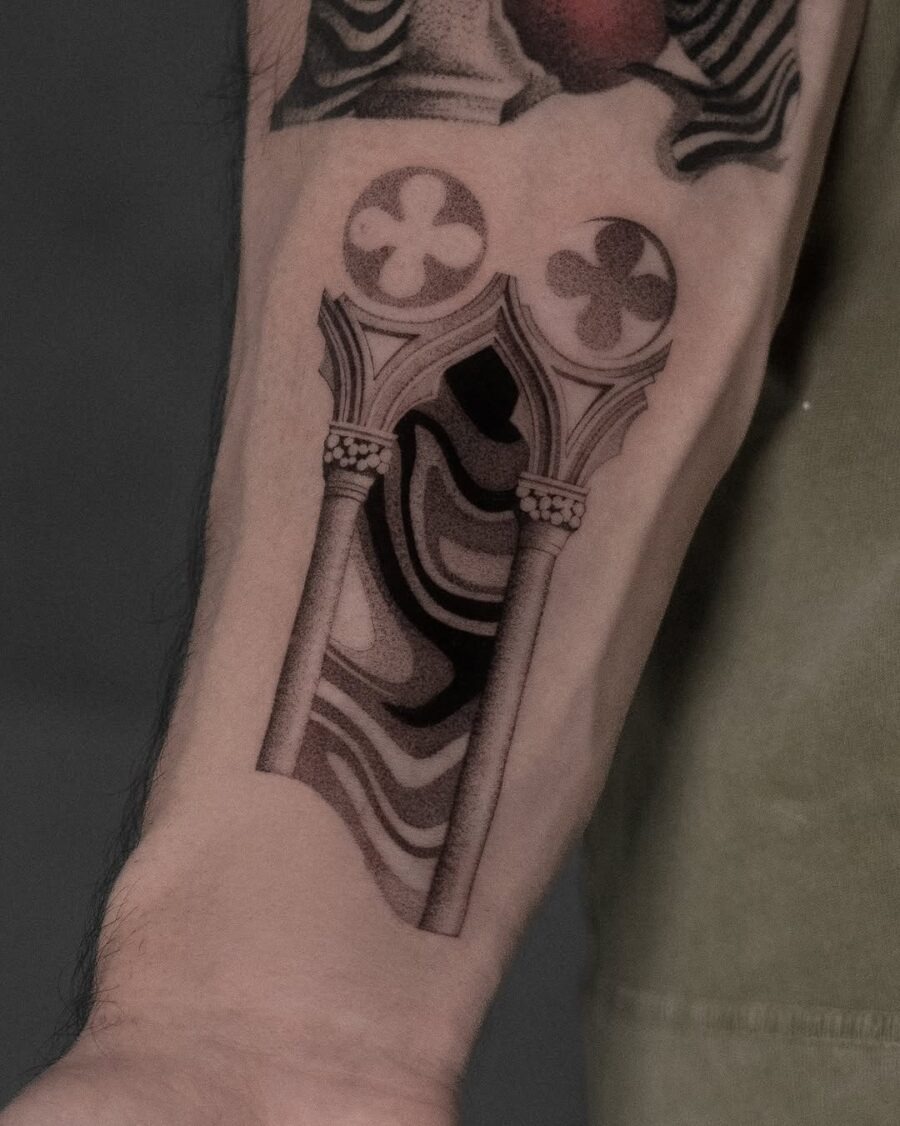 Intricate design of an ancient architectural feature. Tattoo Design