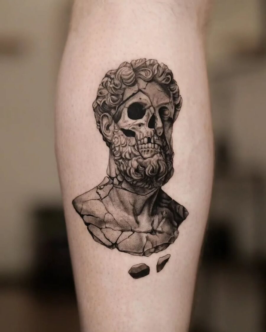 Intricate skull tattoo of an ancient bust Tattoo Design