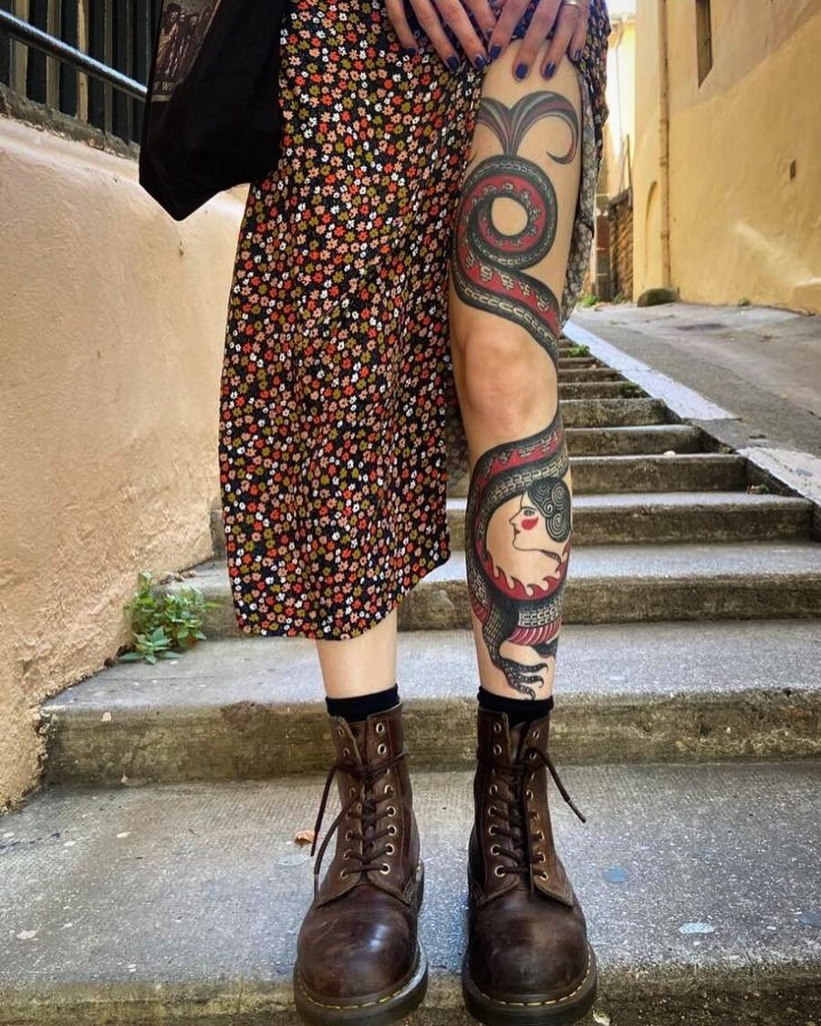 Stylish octopus tattoo on a woman's leg Tattoo Design