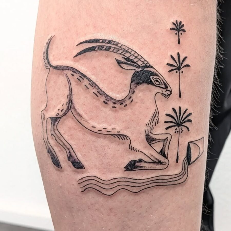 Stylized goat tattoo inspired by ancient art Tattoo Design