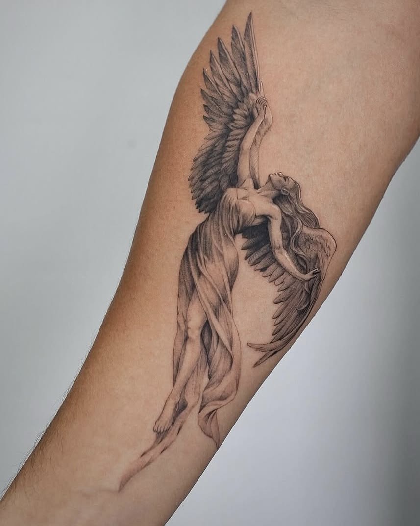 Flowing Guardian Angel Forearm Tattoo Tattoo Design