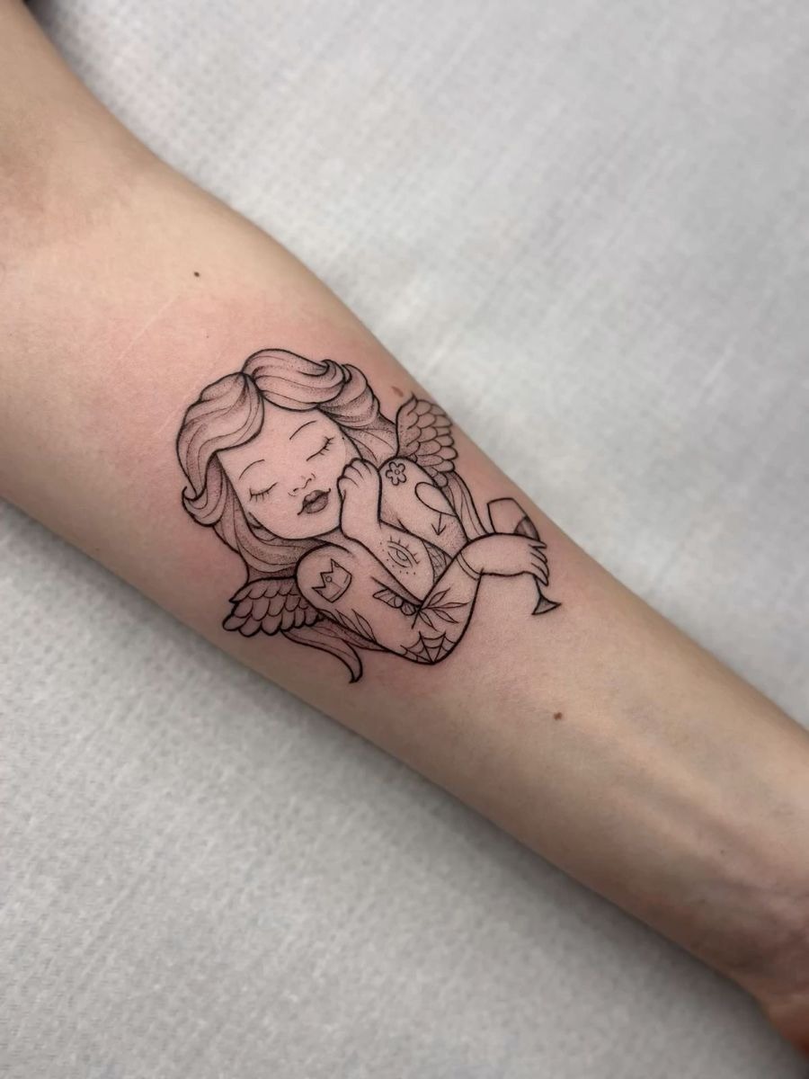 Minimal Angel Girl Arm Tattoo Tattoo Design
