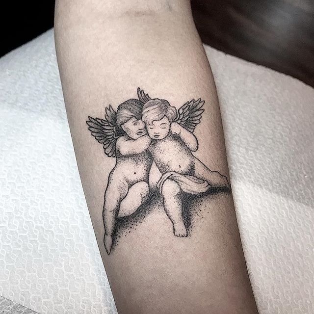 Two Cherubs Fine Shading Tattoo Tattoo Design
