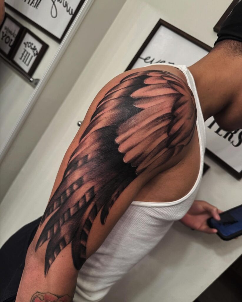 Angel Wing and Wheat Sheaf Shoulder Tattoo Tattoo Design