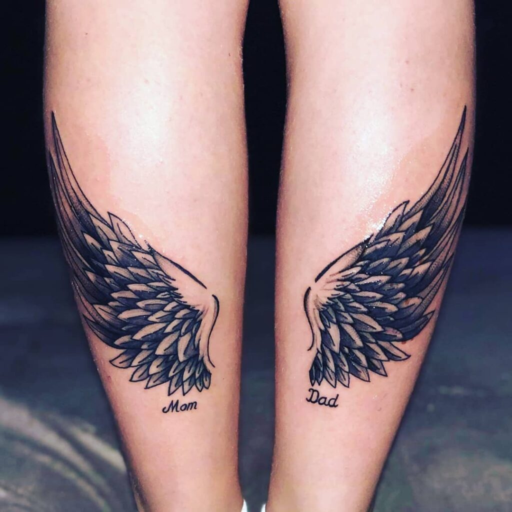 Angel Wings and Date Rib Tattoo with Hearts Tattoo Design
