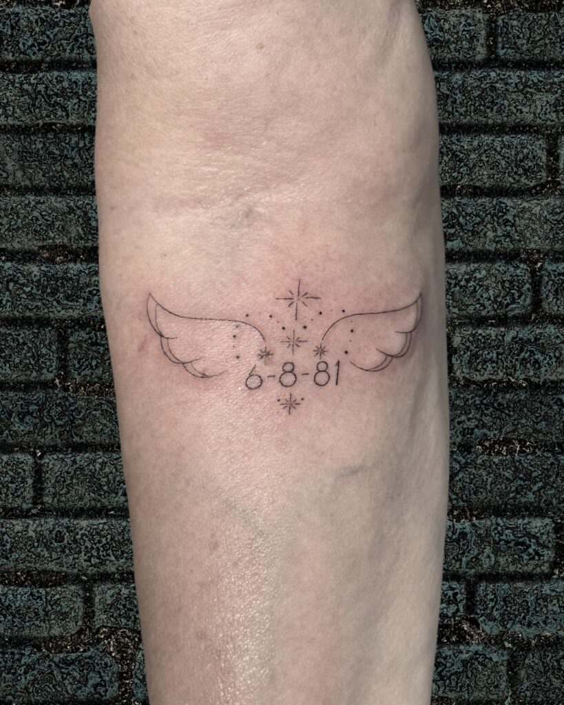 Angel Wings and Halo Memorial Tattoo with Handwritten Note Tattoo Design