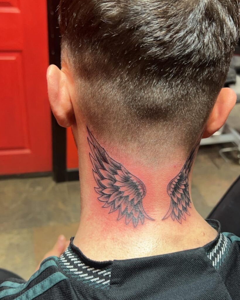 Angel Wings with Halo Outline Tattoo Tattoo Design