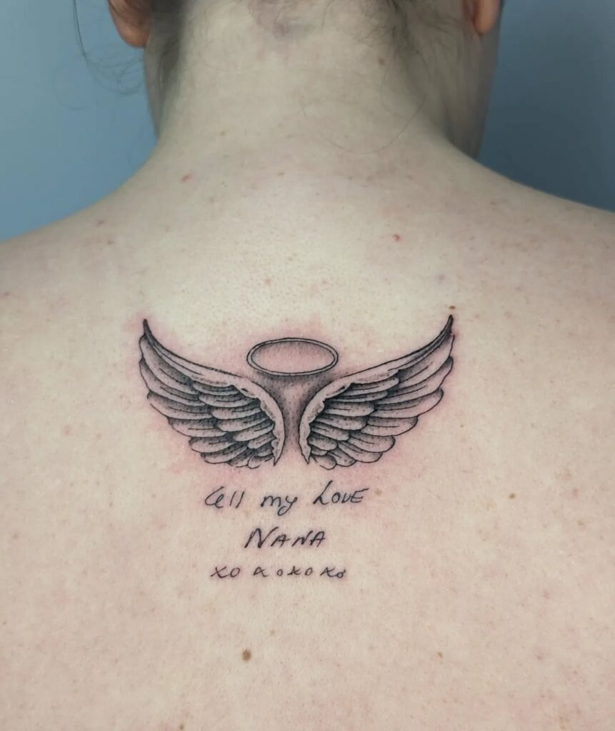 Back of Neck Angel Wings and Halo Tattoo Tattoo Design