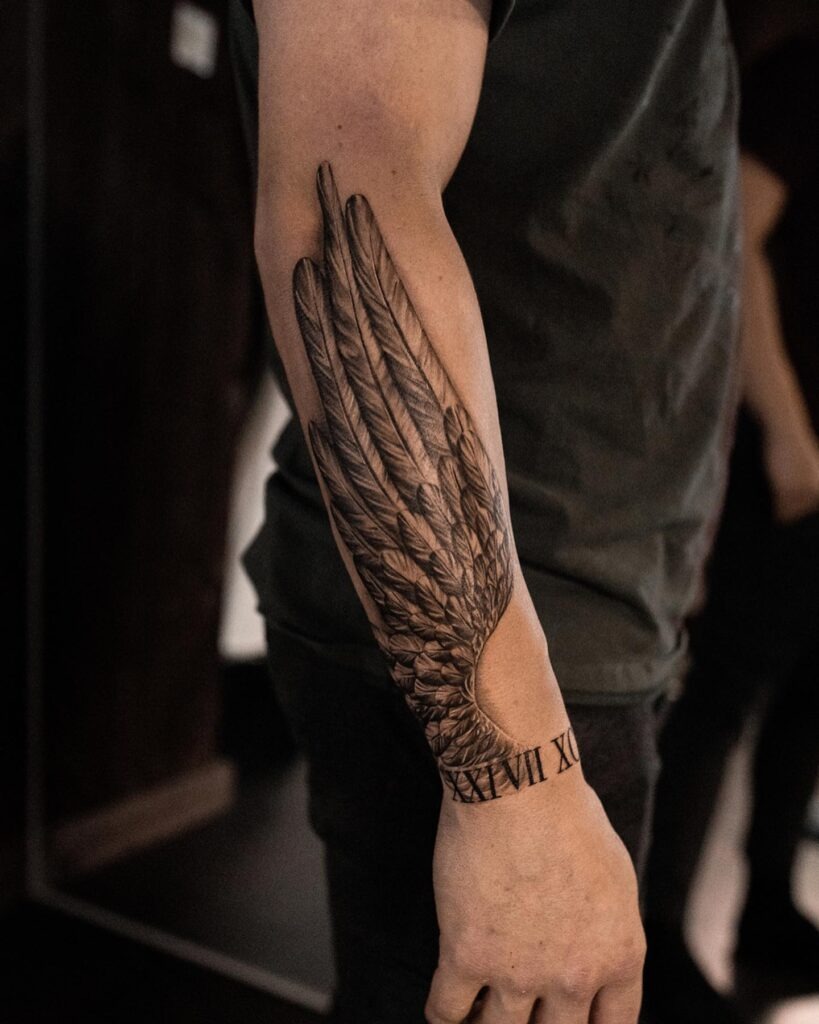 Elegant Butterfly Angel Wings Tattoo with Initials Tattoo Design
