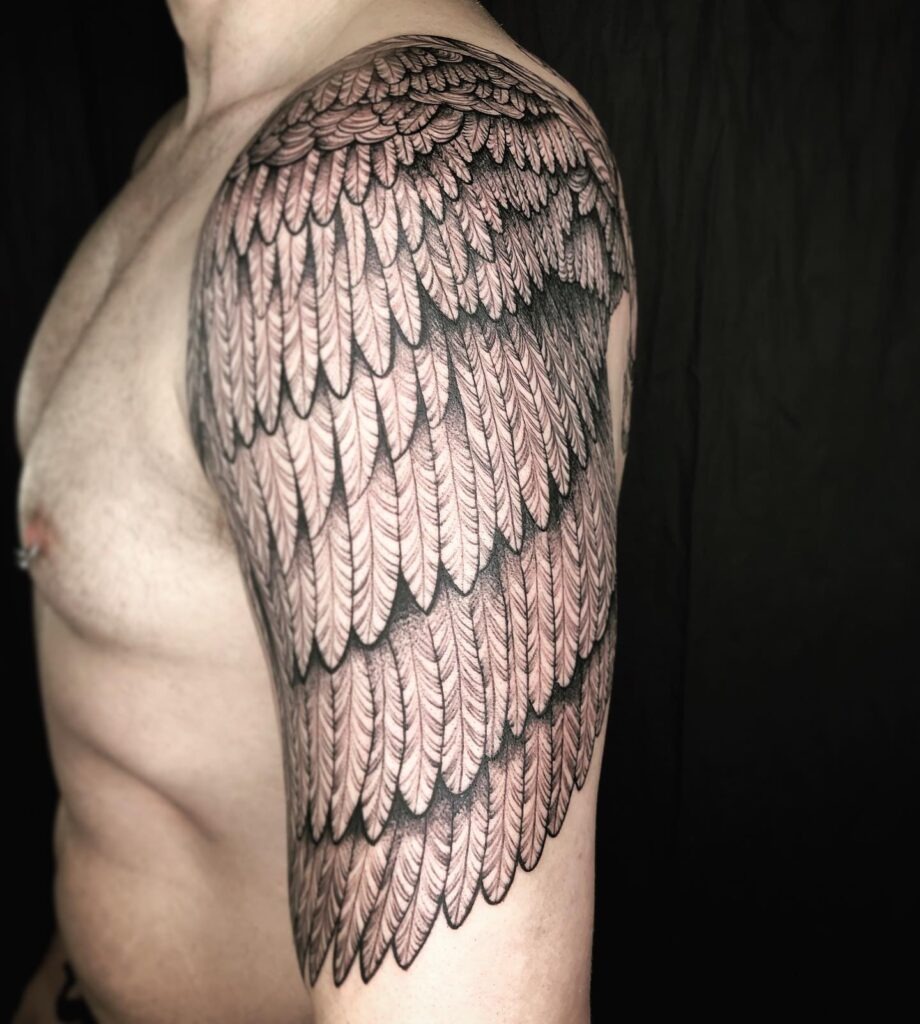 Full Feathered Angel Wing Shoulder Tattoo Tattoo Design