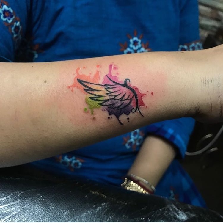 Full-Length Angel Wing Forearm Tattoo Tattoo Design