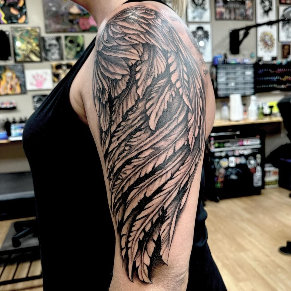 Full Shoulder and Arm Angel Wing Tattoo Tattoo Design