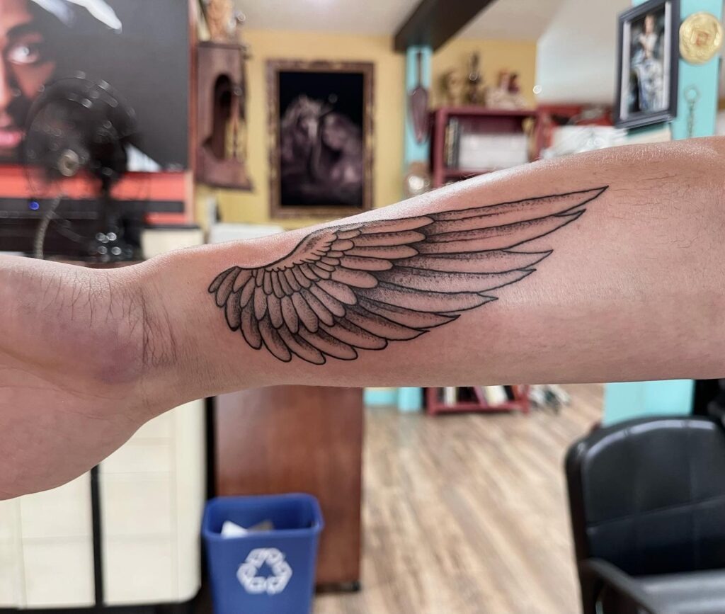 Guardian Angel Wings Tattoo with Date Tattoo Design