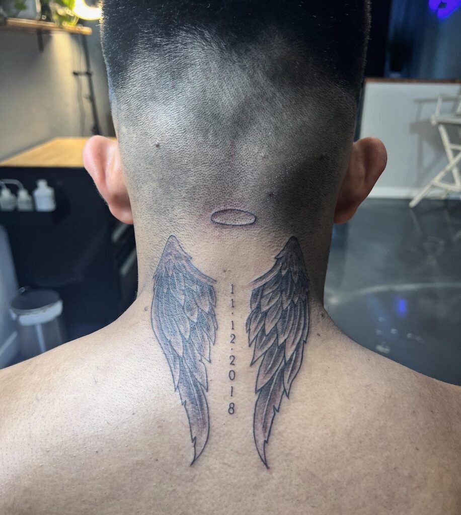 Realistic Angel Wing Neck Tattoo Tattoo Design