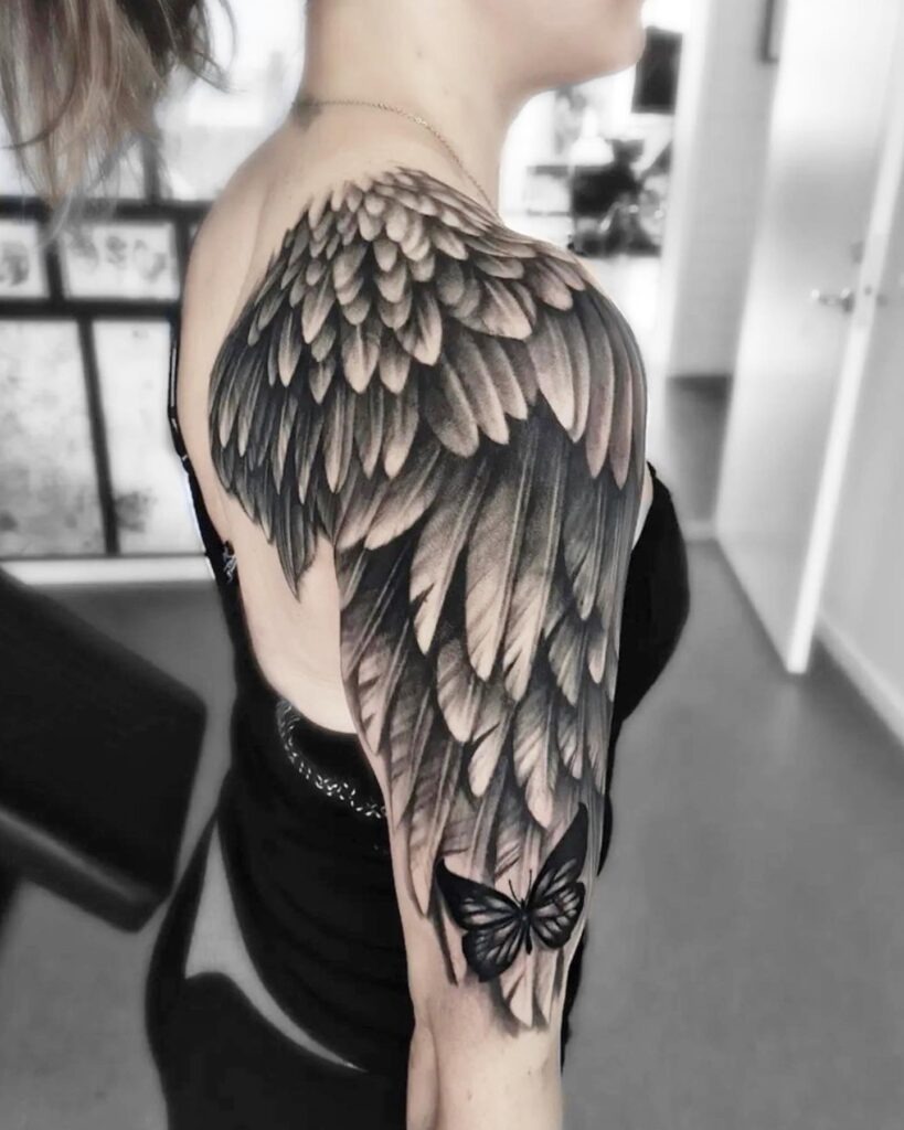 Realistic Shoulder Angel Wing Tattoo Tattoo Design