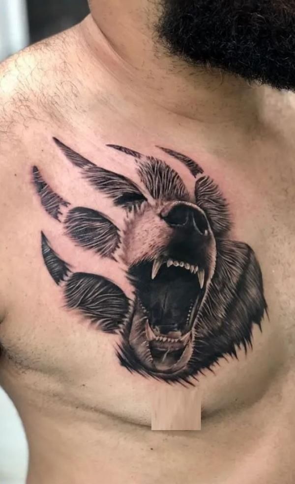 Roaring Bear Chest Tattoo Tattoo Design