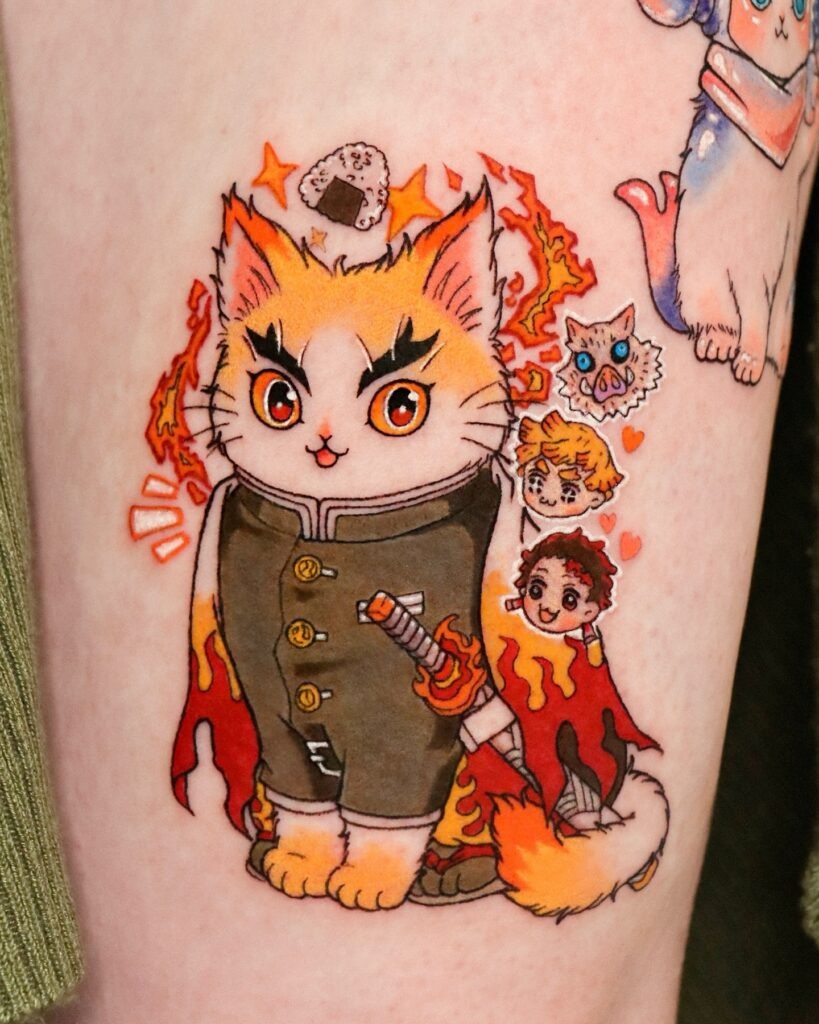 Flame Hashira Cat Tattoo Tattoo Design